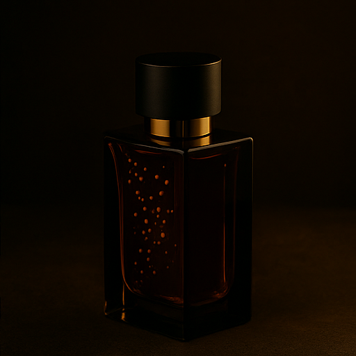 Dark moody perfume bottle with golden light — Zimal fine fragrance